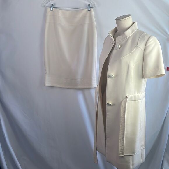 Vintage Cream Hi-Neck 3/4 Belted Jacket and Skirt